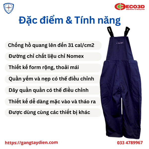 Quần yếm chống tia hồ quang 31 cal, BẢO HỘ ECO3D, DỤNG CỤ CÁCH ĐIỆN, QUẦN ÁO CÁCH ĐIỆN,