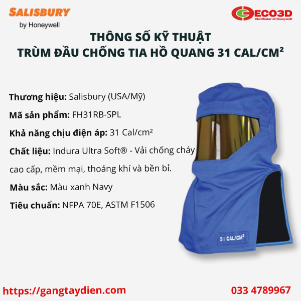 TRÙM ĐẦU CHỐNG TIA HỒ QUANG SALISBURY, Bảo hộ eco3d, quần áo cách điện,