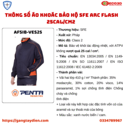 ÁO KHOÁC BẢO HỘ SFE, ÁO KHOÁC BẢO HỘ SFE ARC FLASH 25CAL/CM², bảo hộ eco3d, quần áo cách điện,