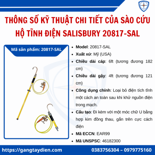 Sào cứu hộ tĩnh điện Salisbury, Sào cứu hộ tĩnh điện giá rẻ, Sào cứu hộ, Sào cứu hộ tĩnh điện chất lượng cao, bảo hộ điện eco3d,sào salisbury,