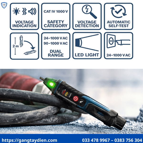 Bút thử điện Bosch GVD, Bút dò điện Bosch chính hãng, Bút dò điện Bosch chính hãng, Mua bút thử điện Bosch GVD 1000-17 ở đâu, Bút thử điện Bosch LED, bảo hộ điện eco3d, eco3d,