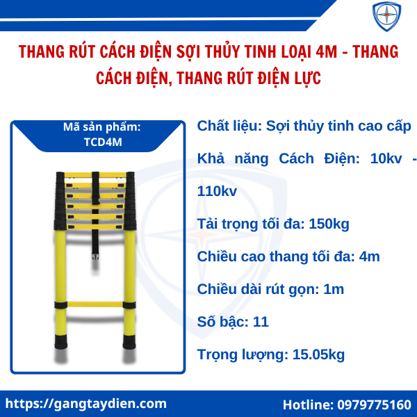 Thang rút cách điện sợi thủy tinh loại 4m tcd4m