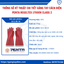 Găng tay cách điện Penta Regeltex 17000V, găng tay cách điện 17000v, bao tay cách điện 17KV, găng tay cách điện SFE class 2, găng tay cao su cách điện SFE 17KV,