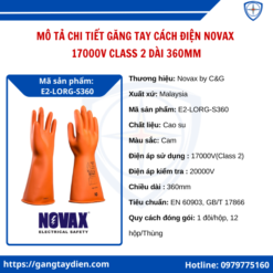 Găng tay cách điện Novax 17000V, găng tay cách điện cao thế novax, găng tay cách điện 17000V, bao tay cách điện cao thế Novax, Novax class 2,