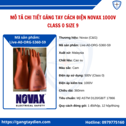 Găng tay cách điện Novax 1000V, Găng tay cách điện 1000v, găng tay cách điện Novax 1000V, găng tay cách điện 1kv, găng tay cách điện class 0,